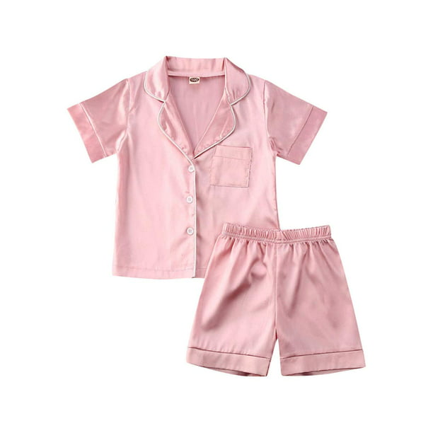 WUAI Toddler Baby Boy Girls Satin Pajamas Set Long Sleeve Button-Down Sleepwear Loungewear 2 Piece Silk Pjs